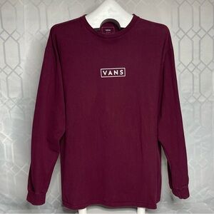 Vans Classic Fit Maroon Box Logo Long Sleeve Cotton Tee XL